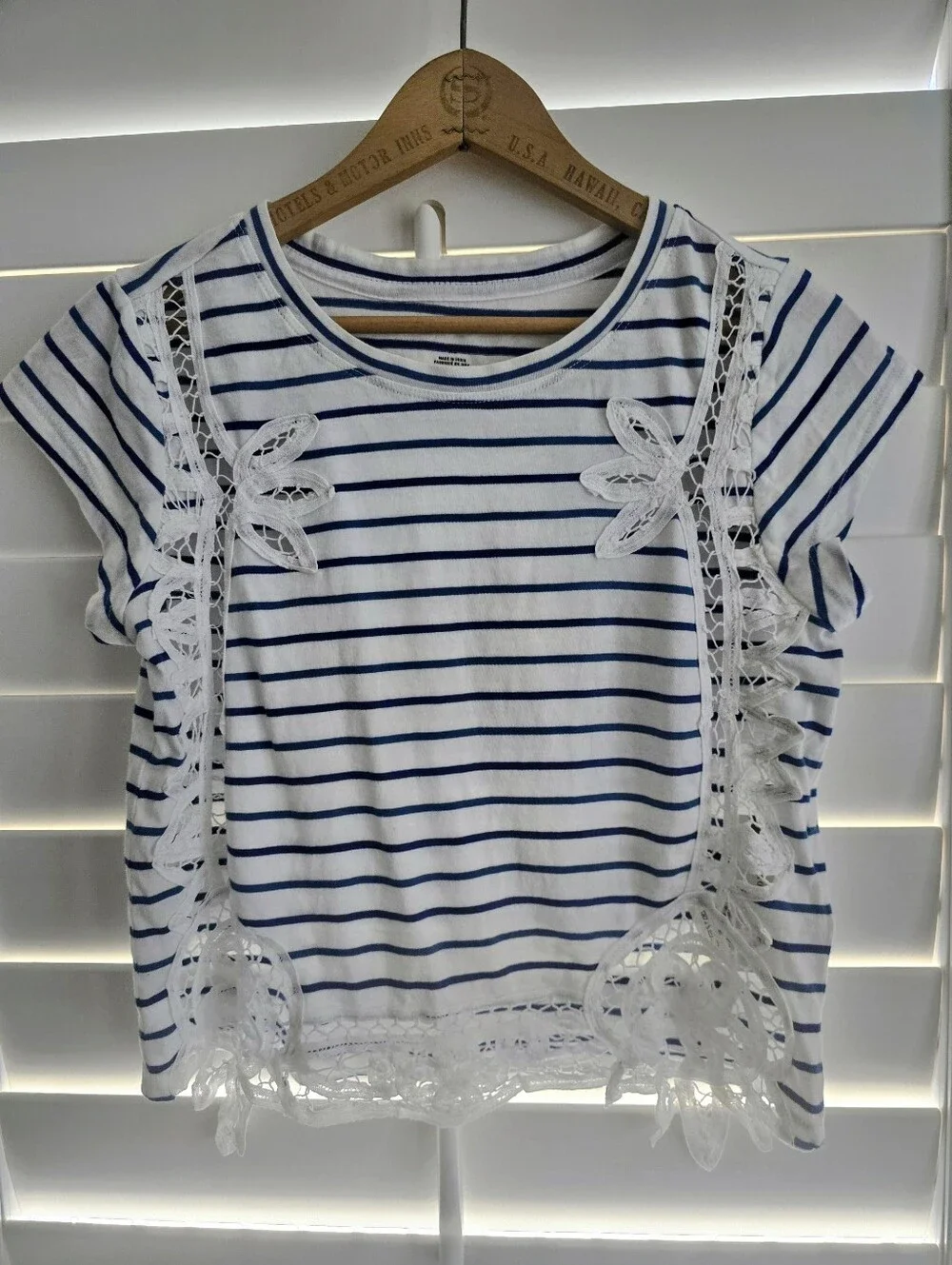 ANTHROPOLOGIE Maeve Lacy Stelline Navy Stripe Crop Top XS NWT - Picture 6 of 12